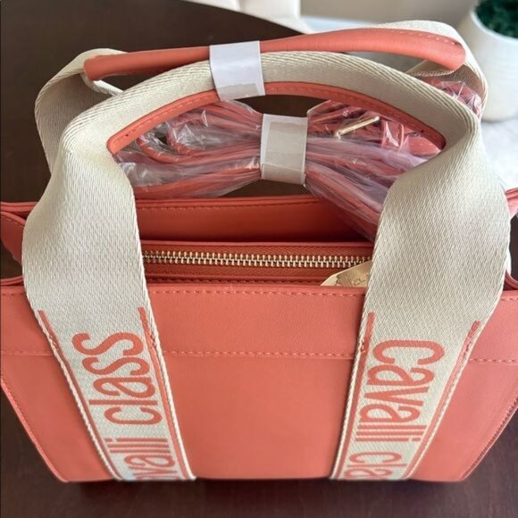 Cavalli Class Coral Haze Handbag With Adjustable Strap & Canvas Handles Designer - Picture 4 of 6
